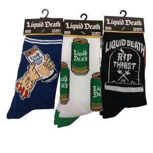 Liquid Death Novelty 3 Pair Adult Men Crew Size 6-12 NWT